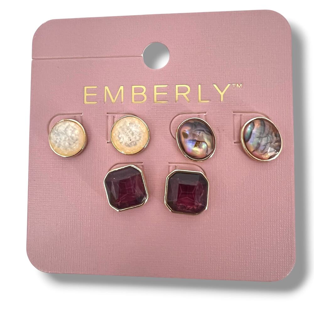 EMBERLY 3 Sets Of Faceted Crystal Earrings NWT     Glam  Sparkle  Bling